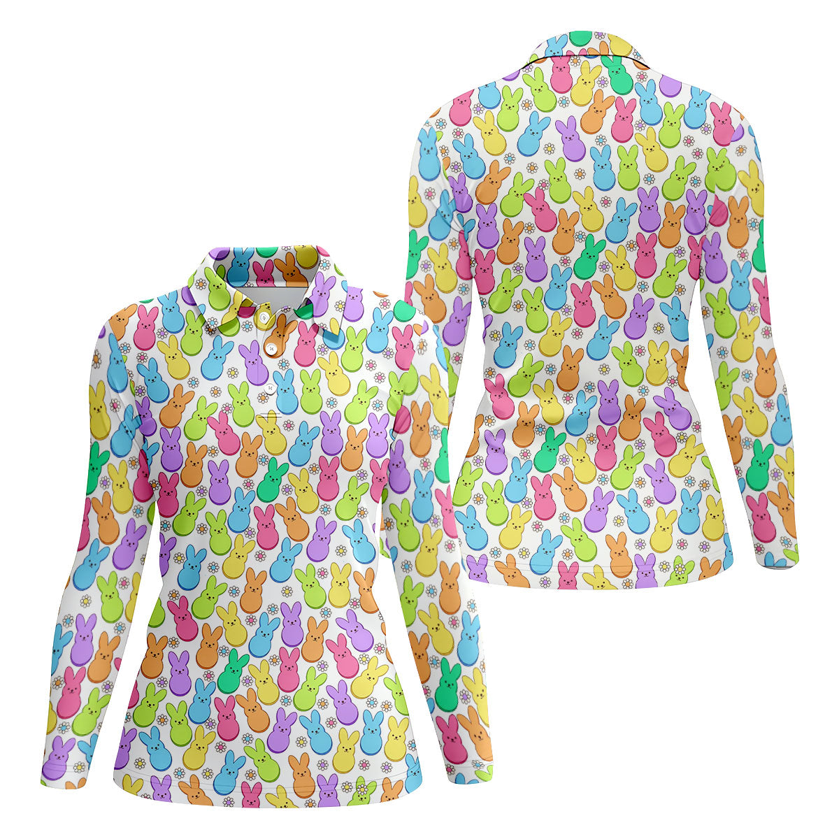 Pastel Easter Peeps Daisy Pattern Women Golf Top, Cute Golf Outfit, Ladies Golf Shirts