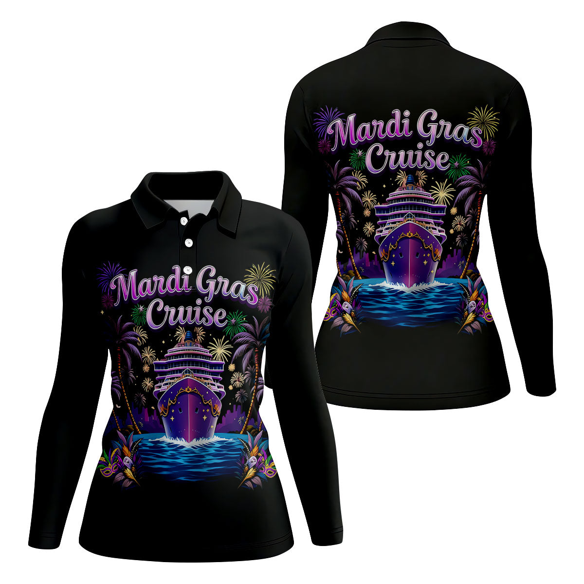 Mardi Gras Cruise Festive Theme Women's Golf Shirts, Women's Golf Tops, Ladies Golf Shirts