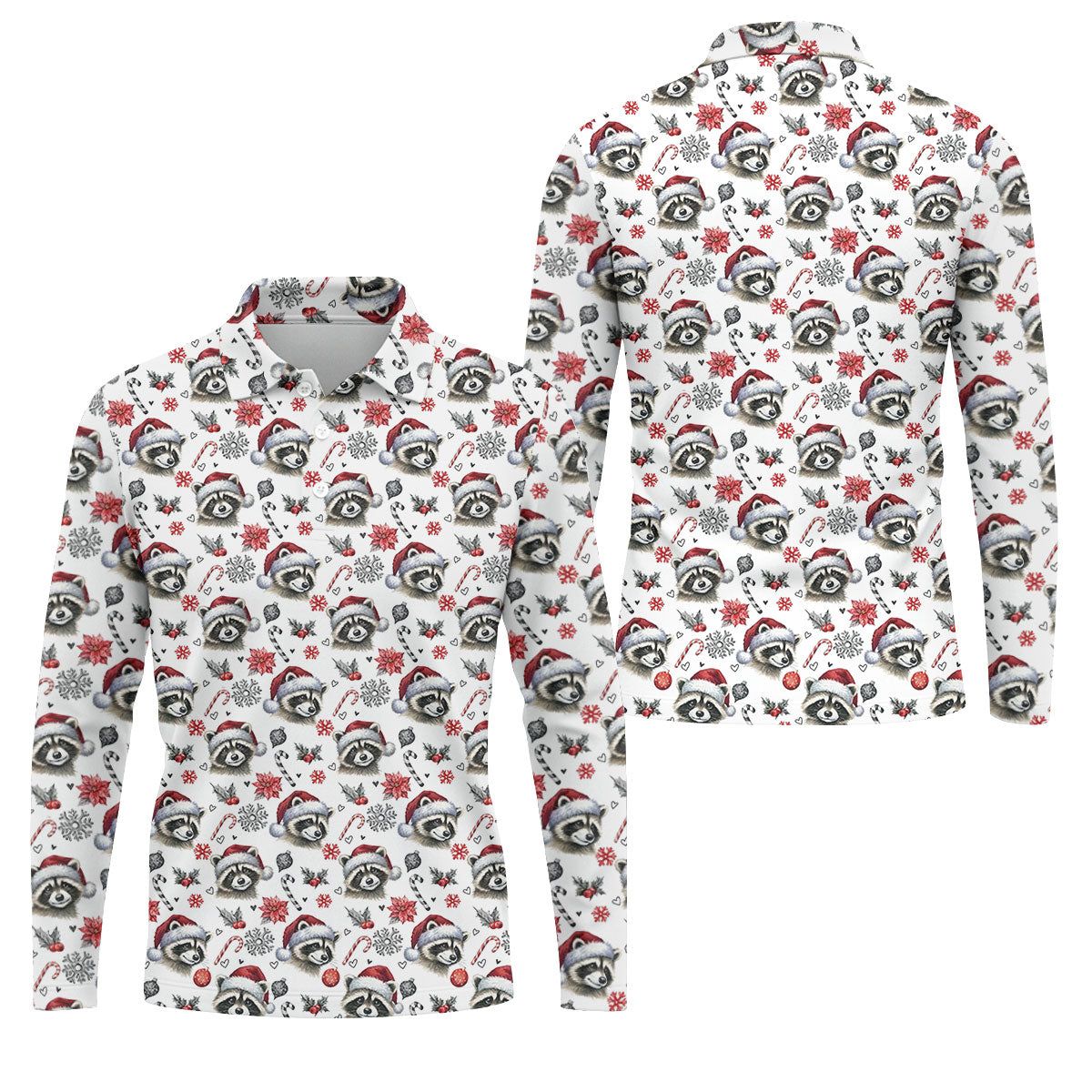 Christmas Raccoon Santa Hat Golf Polo Shirt, Mens Golf Polo, Golf Apparel For Men
