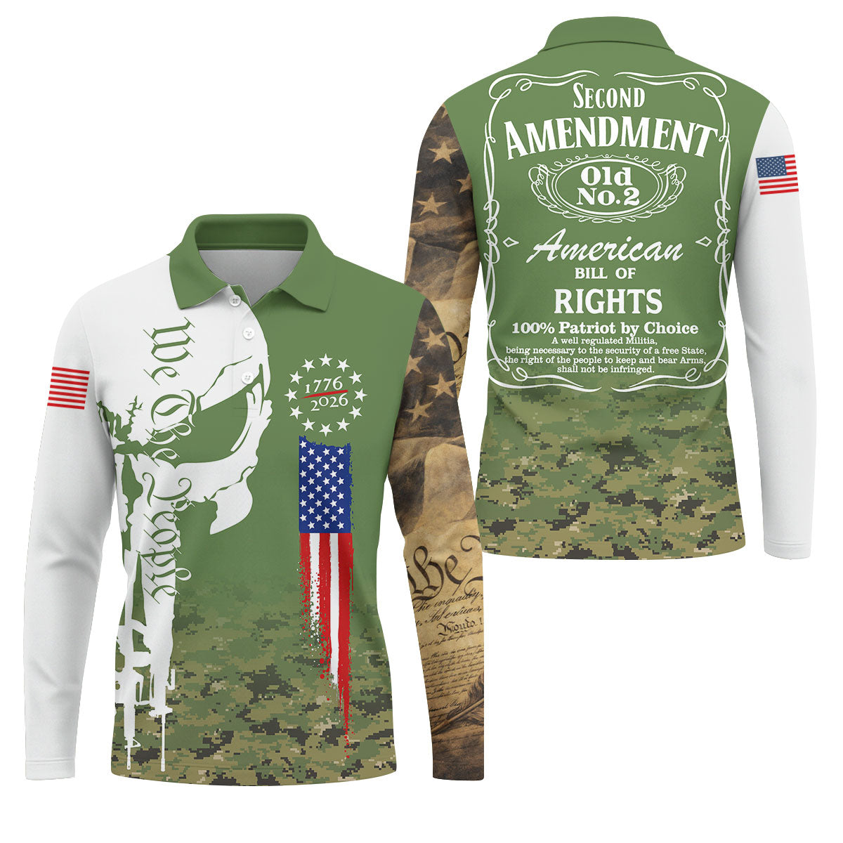 American Bill Of Rights Father's Day Camo Golf Shirt, 250 Years 4th Of July Polo Shirts For Men