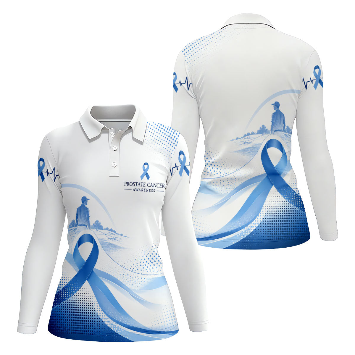 Blue Ribbon Golfer Prostate Cancer Awareness Polo Shirt, Golf Tops For Women