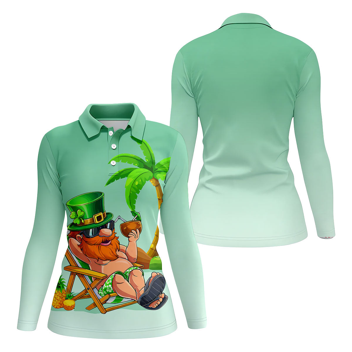 Leprechaun St Patrick's Day Hawaiian Summer Fun Golf Shirt, Golf Shirt For Women, Ladies Golf Shirts