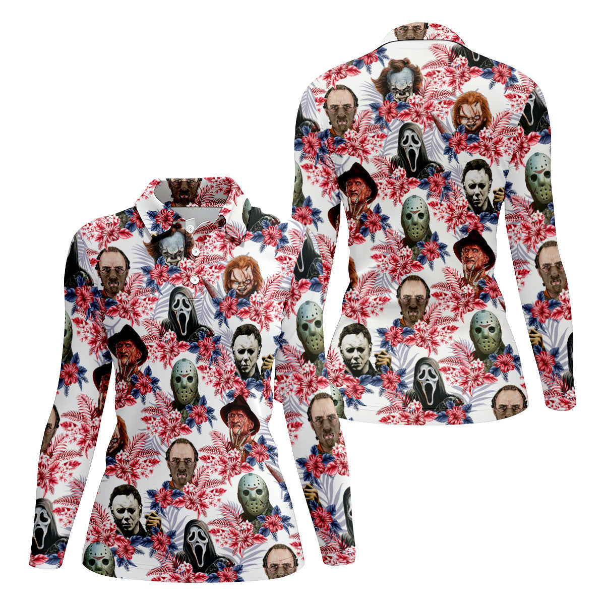 Tropical Horror Character Halloween Golf Shirt, Women's Golf Apparel, Printed Golf Shirt