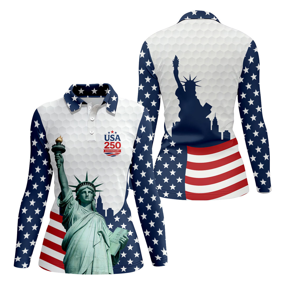 USA 250 Anniversary Statue Of Liberty White Golf Shirt, Patriotic Golf Shirt, 4th Of July Women's Golf Tops
