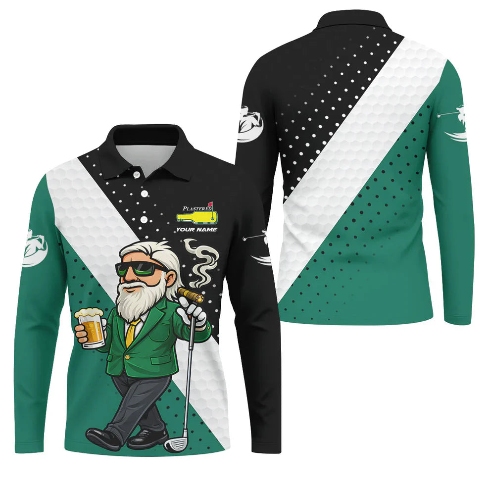 Funny Golf Polo ShirtMen - Custom Name Golfer Beer & Cigar Design - Breathable Performance Golf Shirt