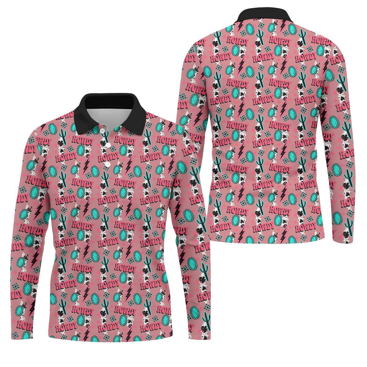 Howdy Pink Lightning Bolts Western Theme Golf Tops For Men, Polo ShirtFor Men, Golf Shirts For Men