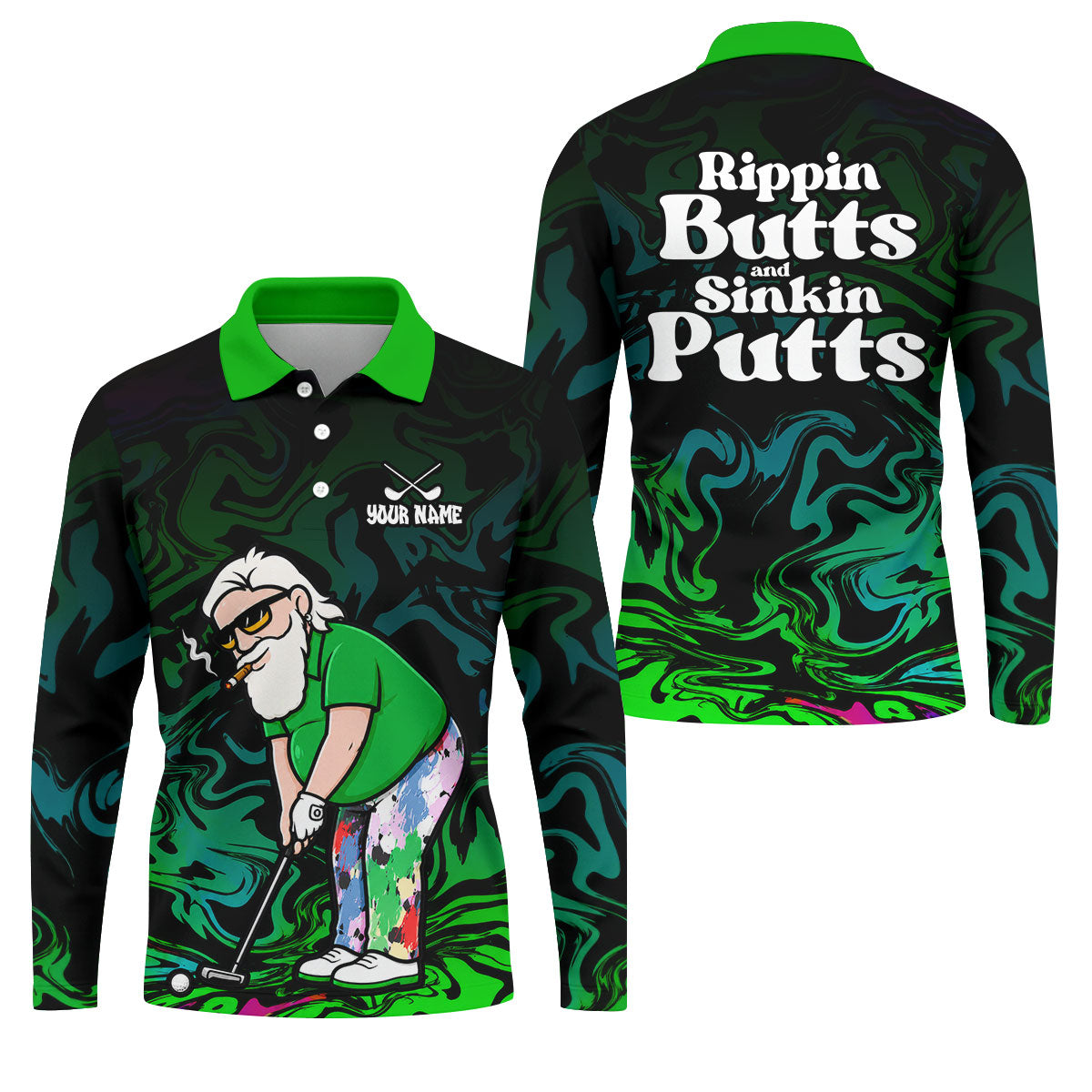 Funny Rippin Butts And Sinkin Putts Polo Shirt, Mens Golf Polo, Golf Apparel For Men