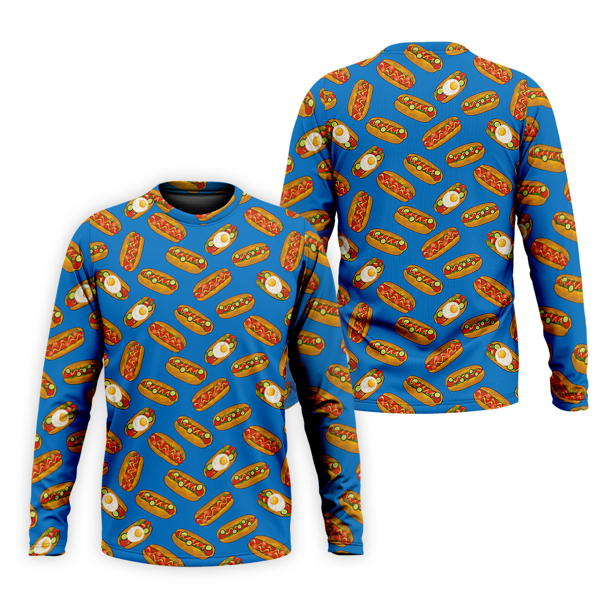 Blue Hot Dog And Fried Egg Pattern Golf Shirt, Hawaiian Golf Shirt, Mens Golf Shirts, Golf Apparel For Men