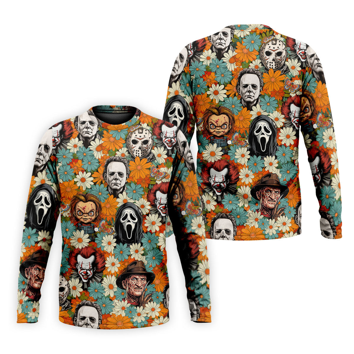 Floral Horror Character Halloween Golf Shirt, Mens Golf Apparel, Hawaiian Golf Shirt
