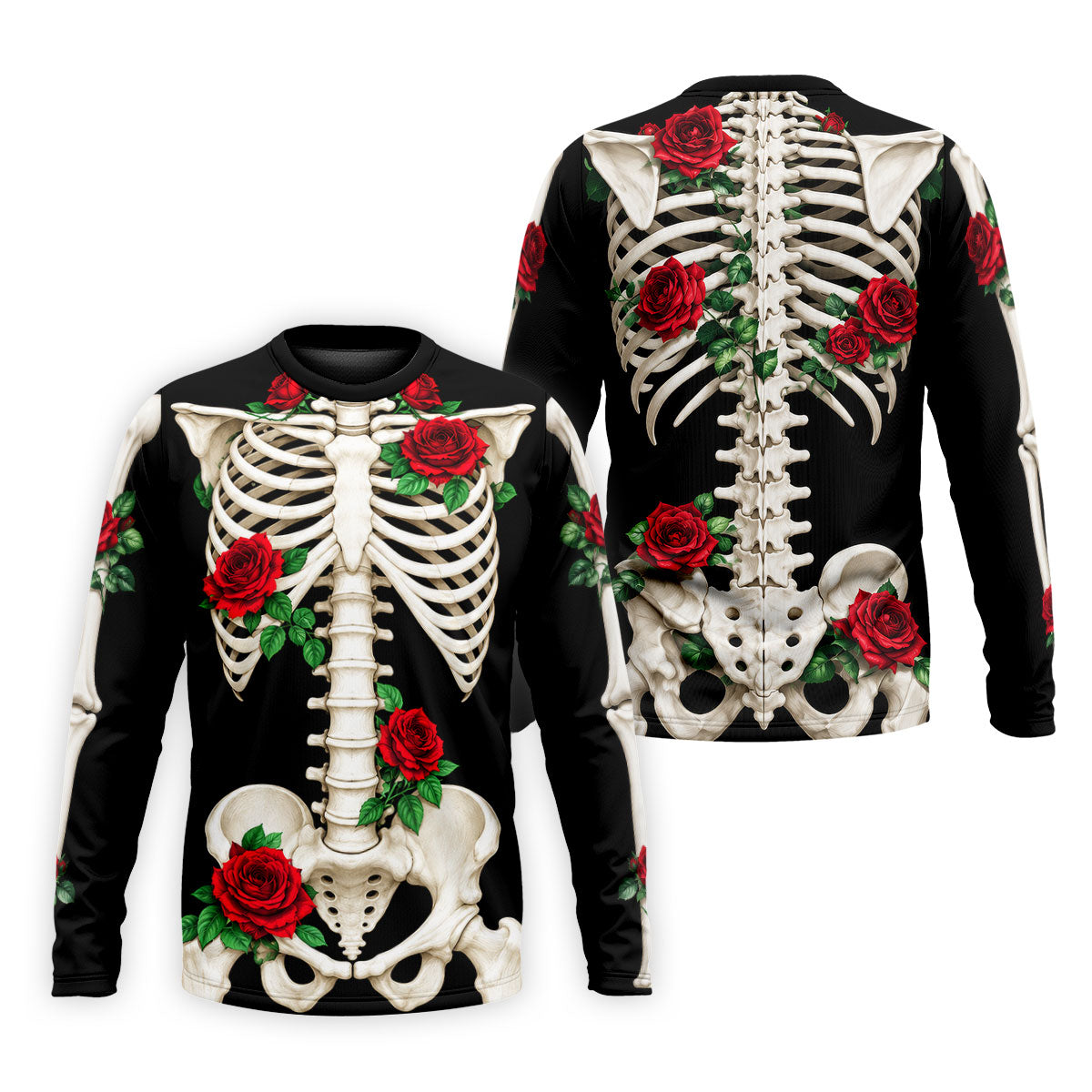 Skeleton Rib Cage And Red Roses Halloween Polo Shirt, Polo Shirts For Men, Mens Golf Shirts