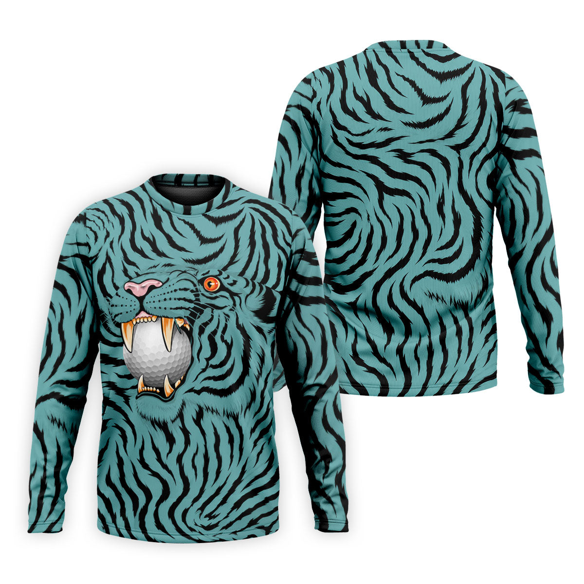 Funny Striped Tiger Biting Golf Ball Polo Shirt, Polo Shirts For Men, Mens Golf Apparel