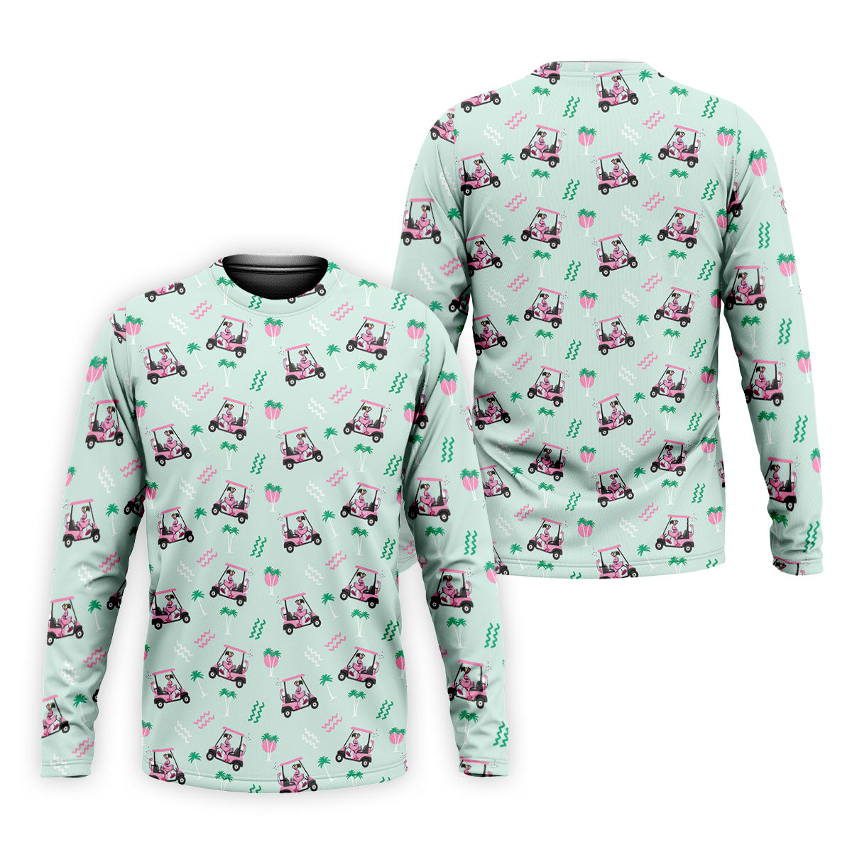 Funny Flamingo Golf Cart Tropical Pattern Polo Shirt, Mens Golf Polo, Golf Apparel For Men