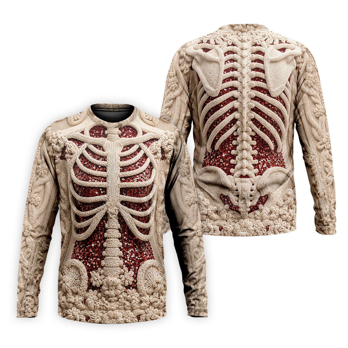 Knitted Skeleton Sequin Halloween Polo Shirt, Mens Golf Polo, Golf Apparel For Men