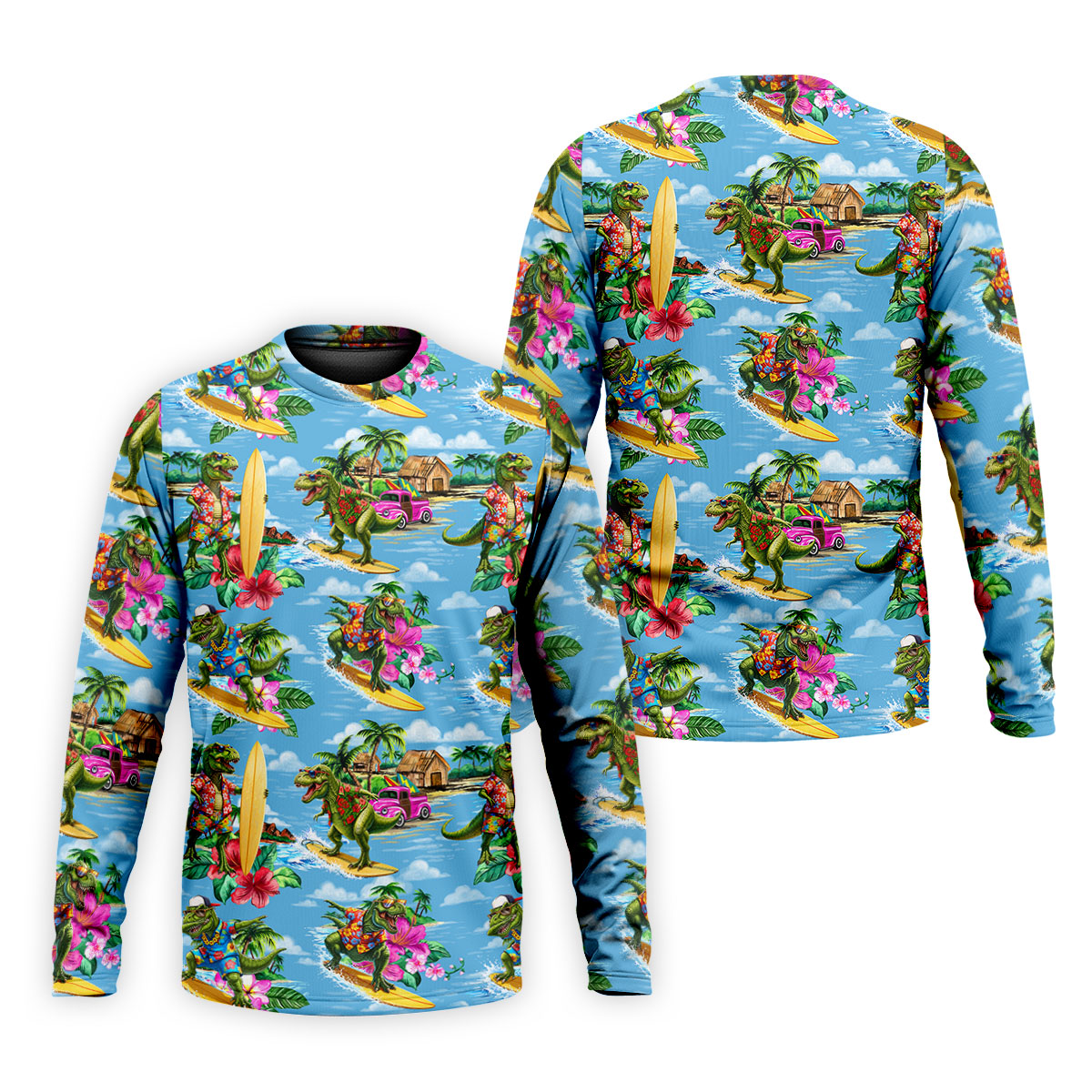 Hawaiian T Rex Surfboard Beach Hawaiian Golf Shirt, Mens Golf Polo, Printed Golf Shirts