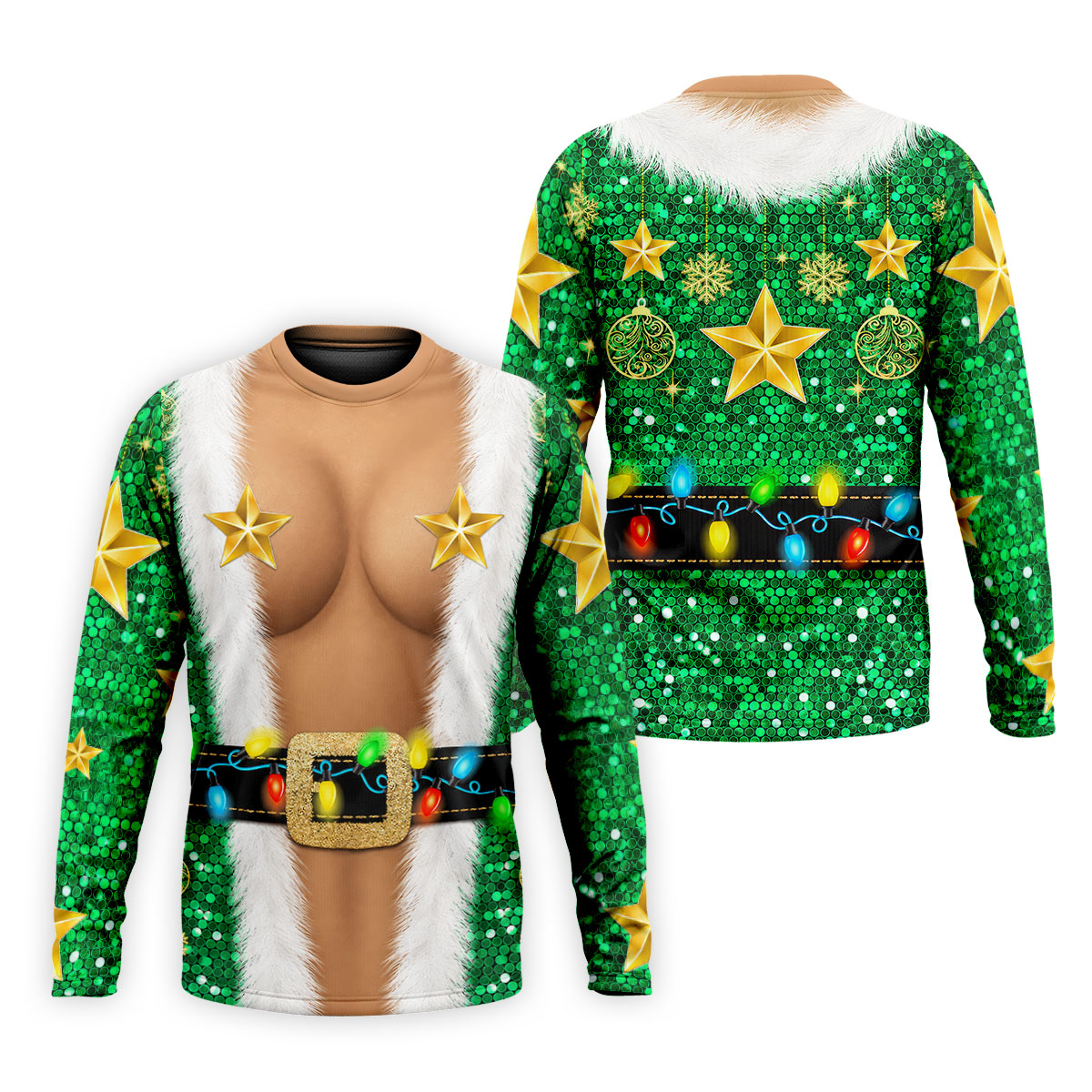 Green Santa Gold Stars Christmas Golf Polo Shirt, Mens Golf Shirts, Mens Polo Shirts