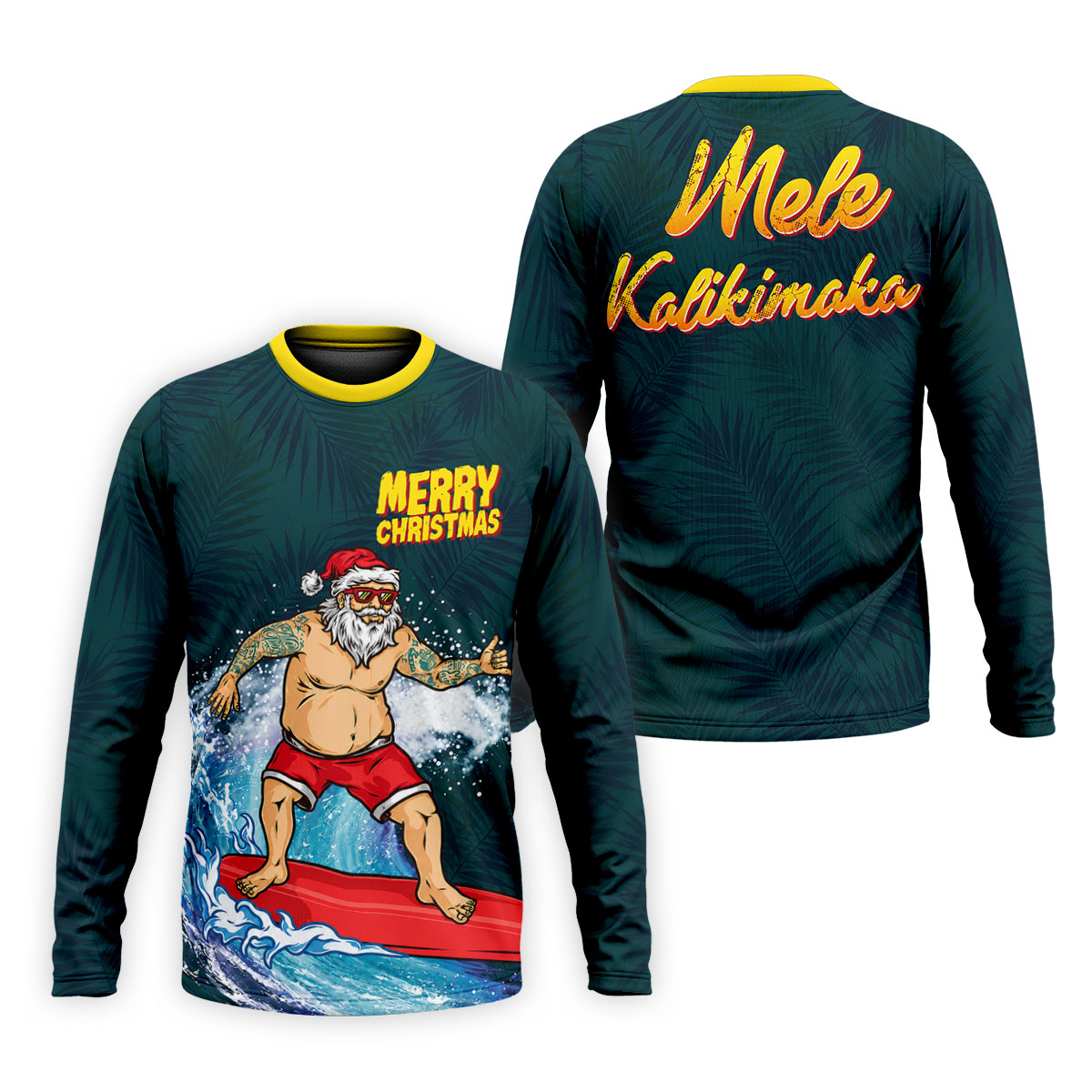 Surfing Santa Mele Kalikimaka Christmas Polo Shirt, Mens Golf Polo, Hawaiian Golf Shirt