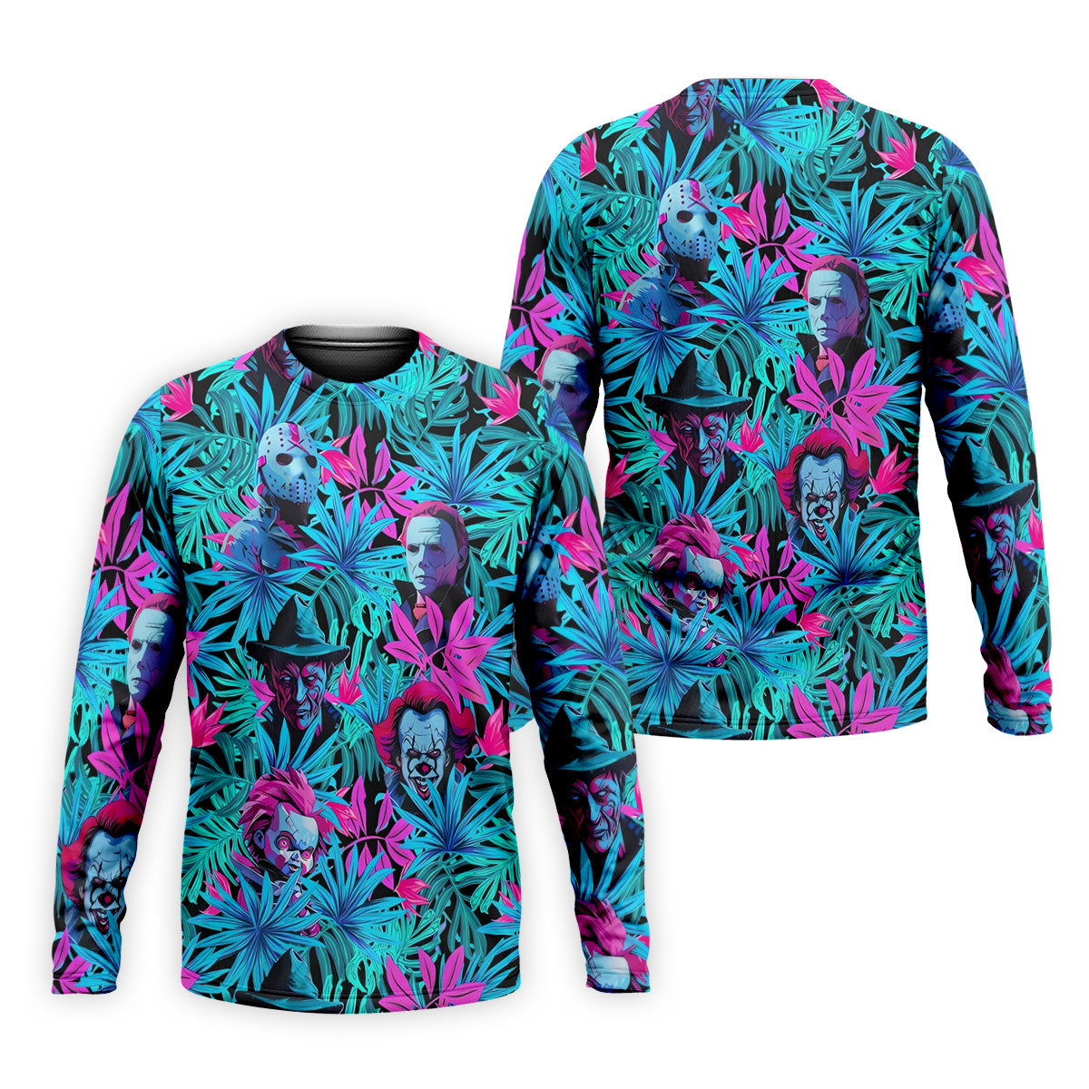 Neon Halloween Horror Character Hawaiian Golf Shirt, Men's Golf Shirt, Printed Golf Polo Shirt
