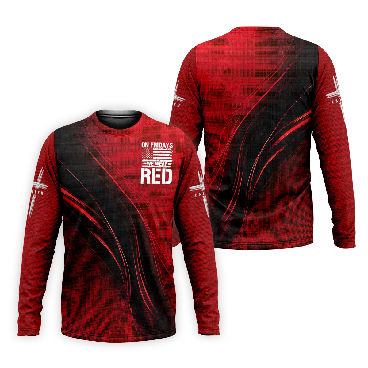 On Friday We Wear Red Faith Cross Red Black Gradient Patriotic Golf Shirt, 250 Years Polo Shirts For Men
