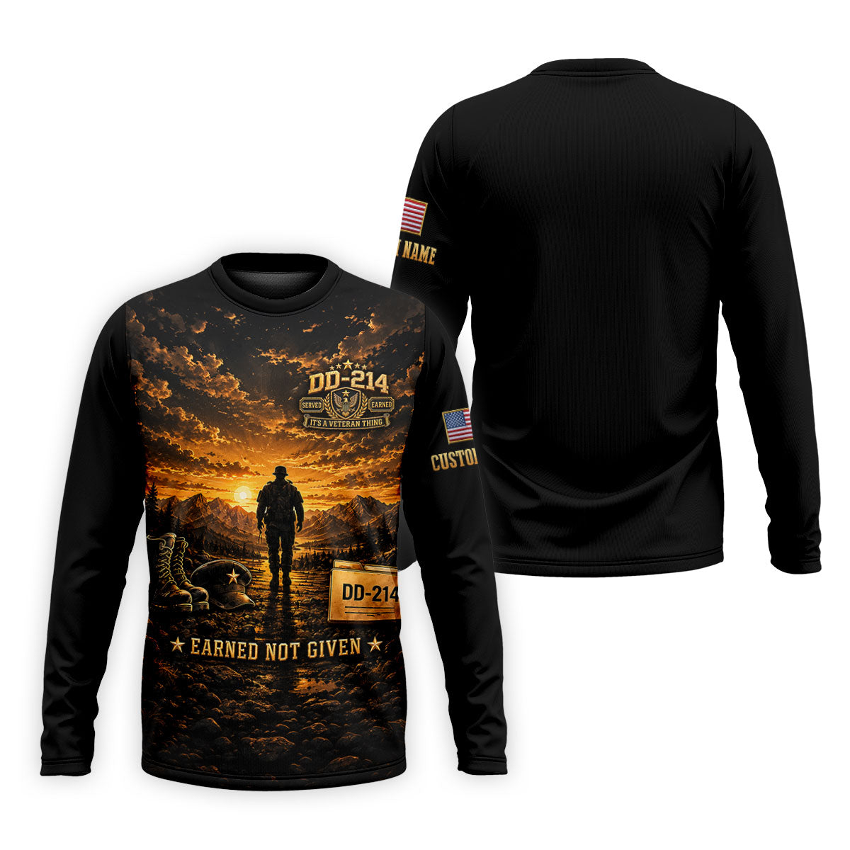 Custom DD-214 Sunset Soldier Golf Polo Shirt, Veterans Day Shirt, Mens Golf Shirts