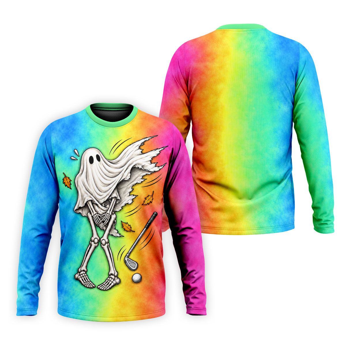 Windy Skeleton Ghost Golf Polo Shirt, Halloween Shirts For Men, Golf Polo Shirts For Men