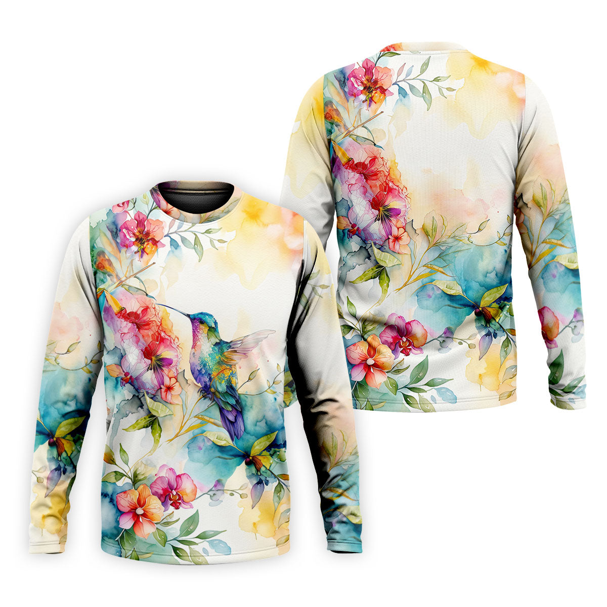 Watercolor Hummingbird Floral Polo Shirt, Men's Golf Shirt, Golf Apparel For Men