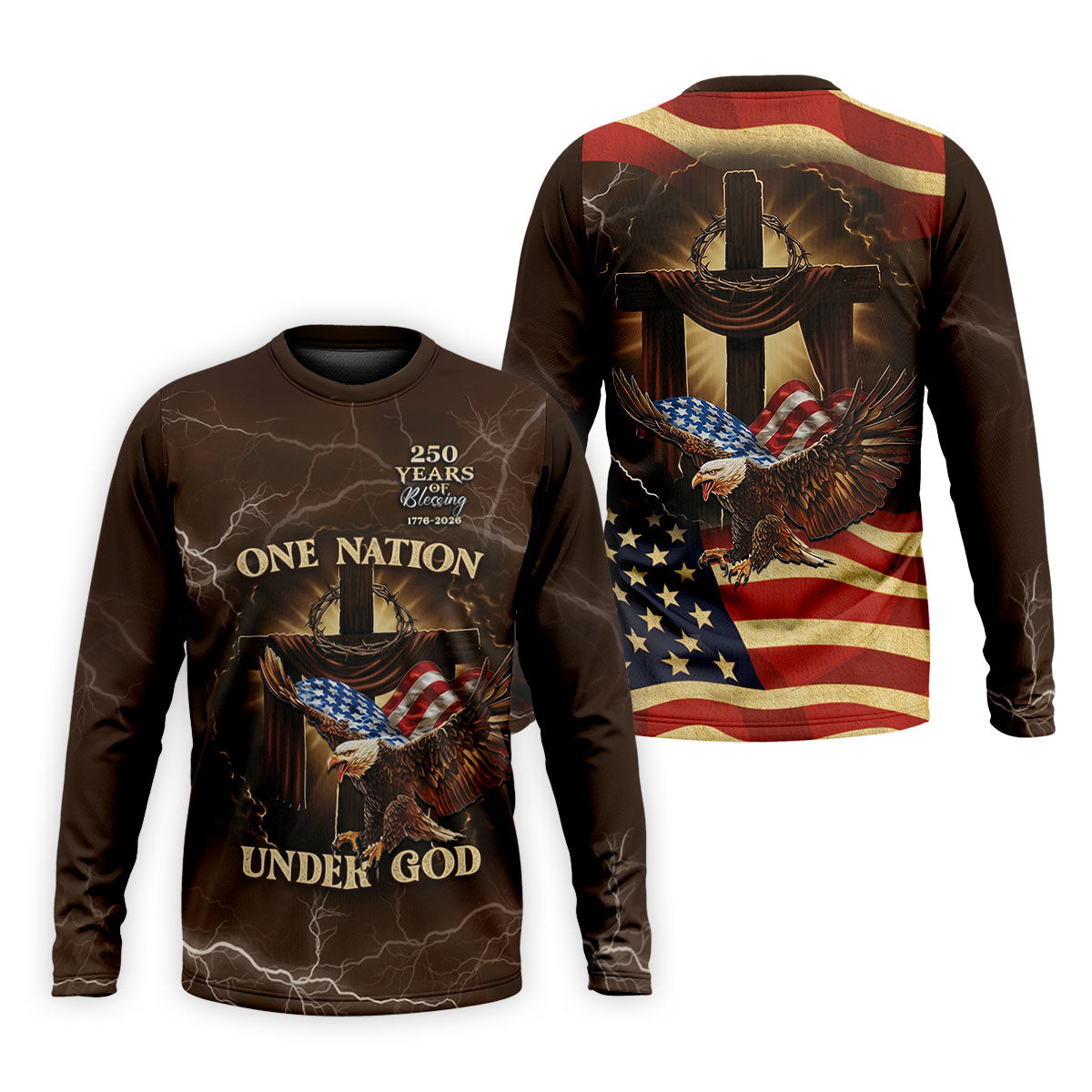 One Nation Under God 250 Years Faith Cross Golf Tops For Men, Patriotic Father's Day Golf Shirt