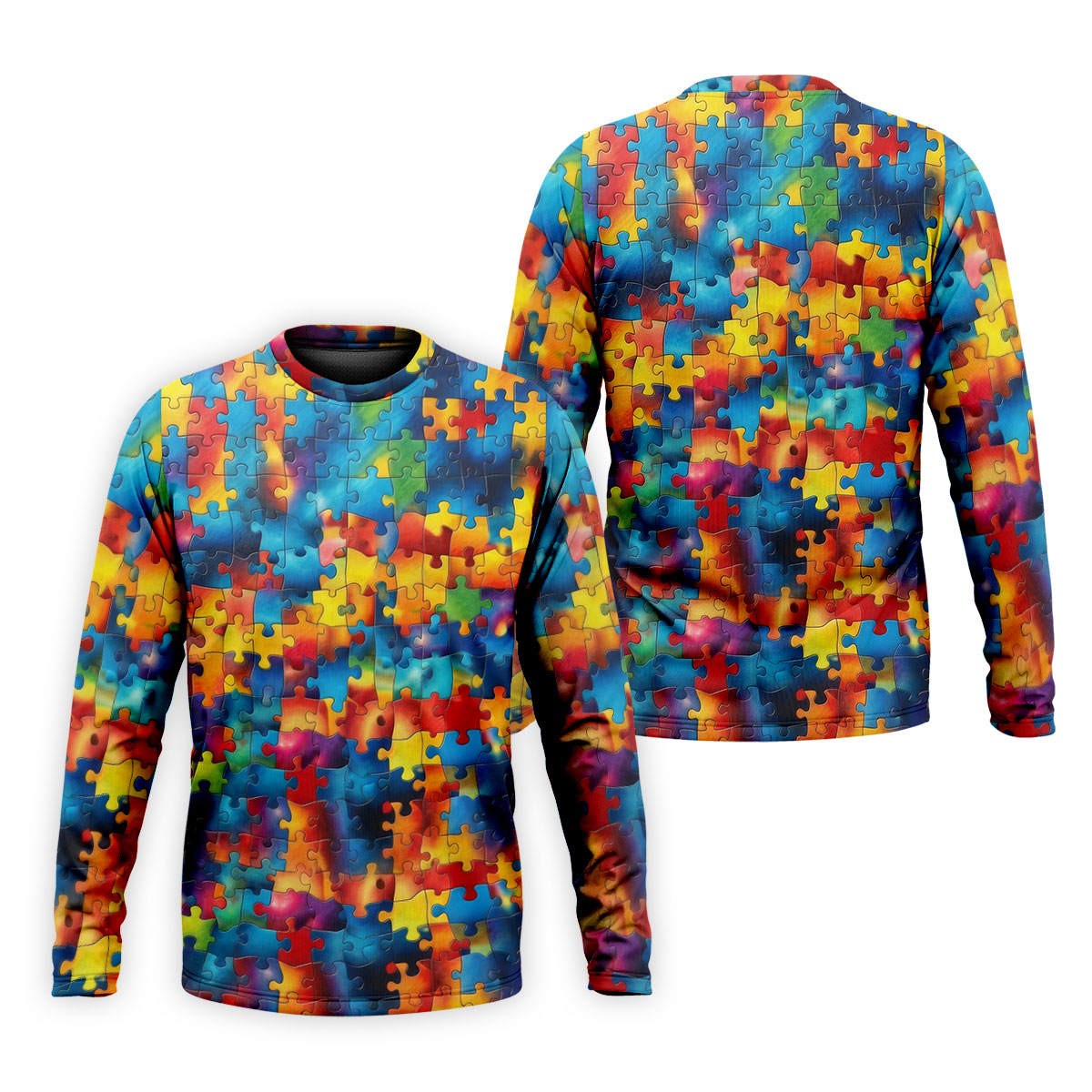 Autism Awareness Rainbow Gradient Puzzle Pattern Golf Tops For Men, Men's Golf Shirt, Polo ShirtFor Men