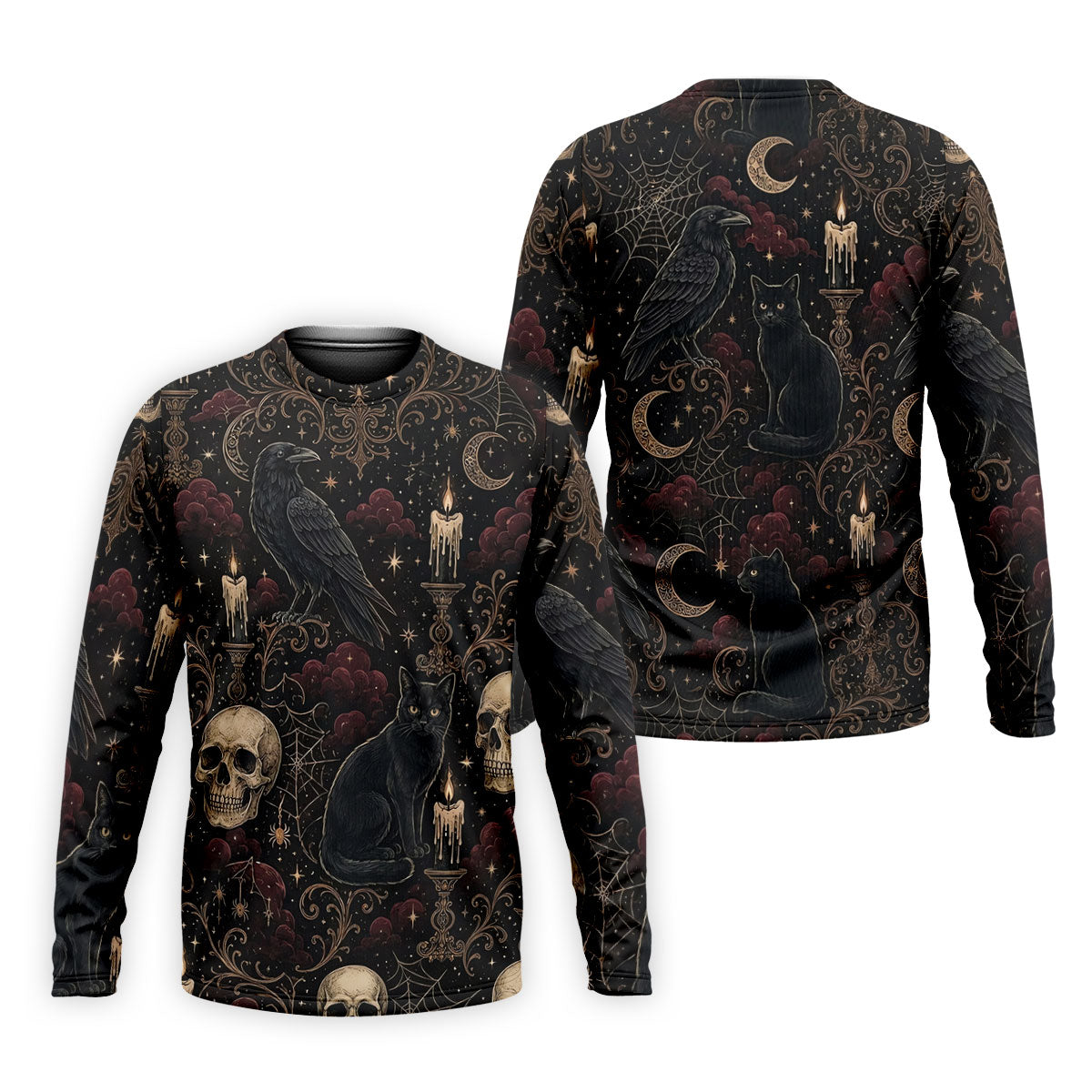 Gothic Raven Black Cat Skull Halloween Polo Shirt, Golf Shirts For Men, Mens Golf Apparel