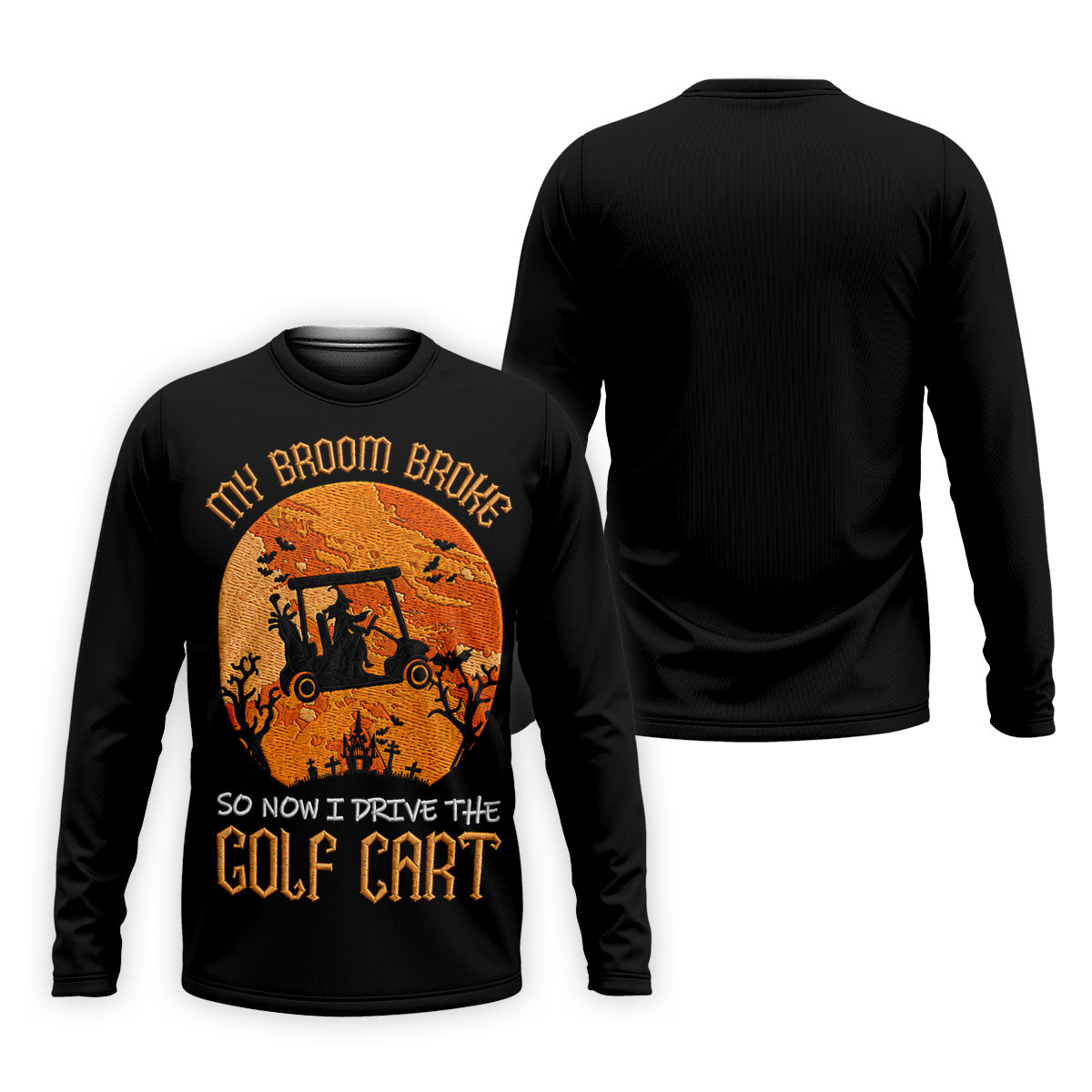 Broom Broke Now I Drive Golf Cart Halloween Polo Shirt, Mens Golf Polo, Mens Polo Shirts