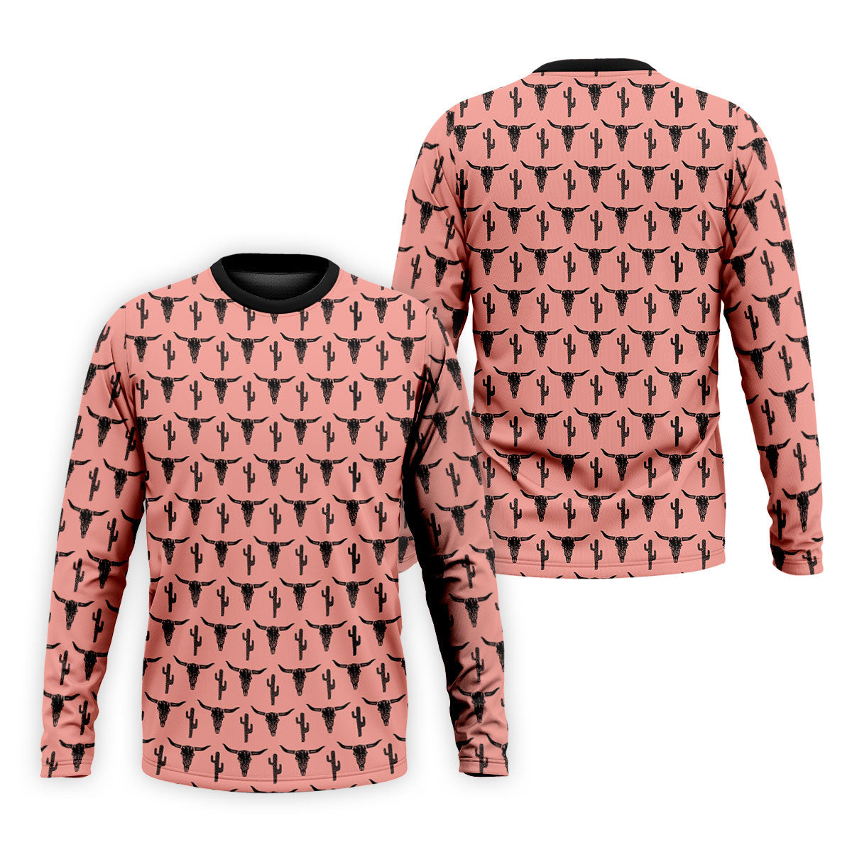 Longhorn Cow Skull Western Theme Peach Pink Golf Tops For Men, Polo ShirtFor Men, Golf Shirts For Men