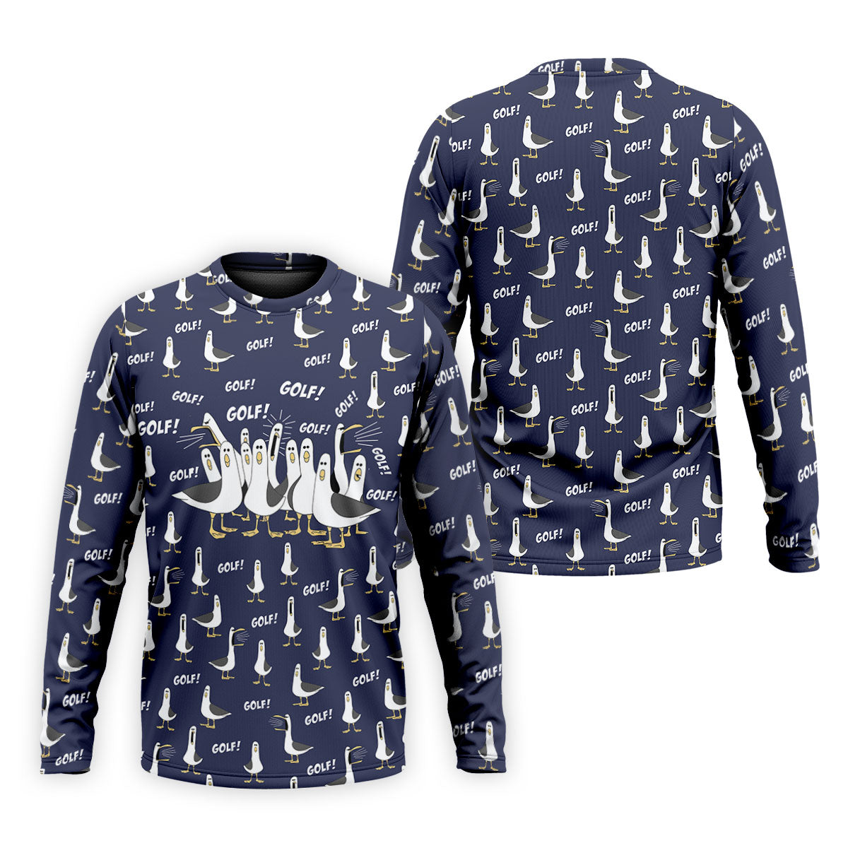 Funny Seagull Halloween Golf Shirt, Cartoon Bird Pattern, Mens Golf Apparel, Hawaiian Golf Shirt