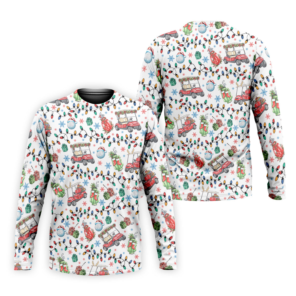 Golf Cart Christmas Lights Polo Shirts For Men, Christmas Golf Shirt, Golf Lover Xmas Gift