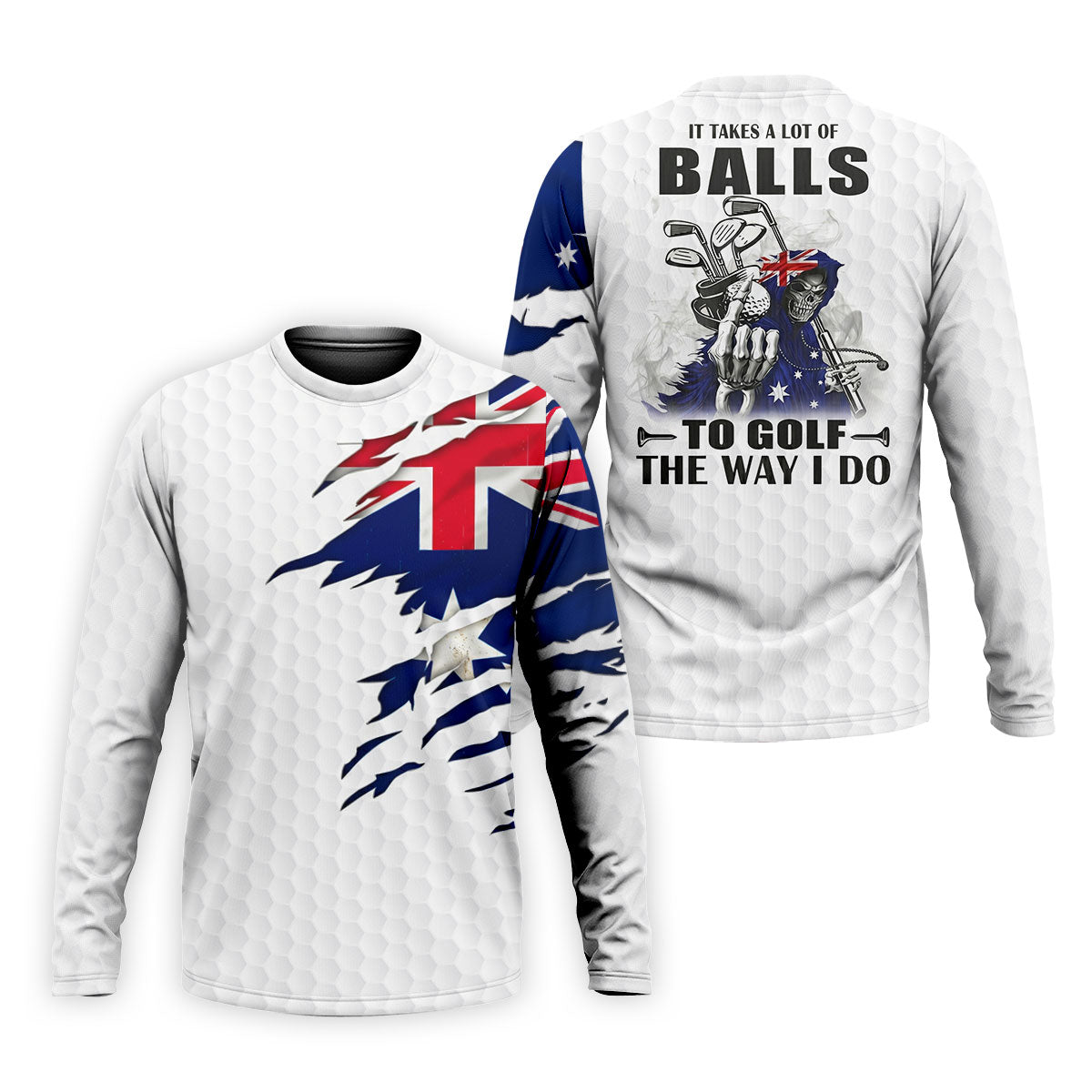It Takes A Lot Of Ball To Golf The Way I Do Australia Flag Print Men's Golf Top, Golf Shirts For Men