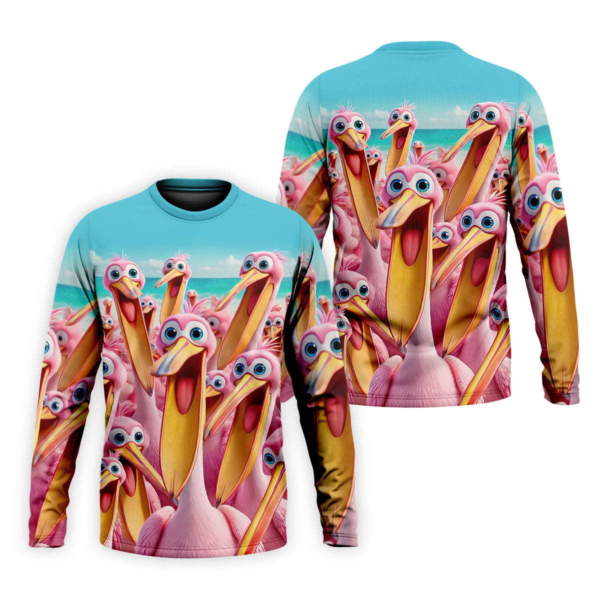 Funny Pink Pelican Beach Crowd Design Hawaiian Golf Shirt, Golf Shirts For Men, Polo Shirts For Men
