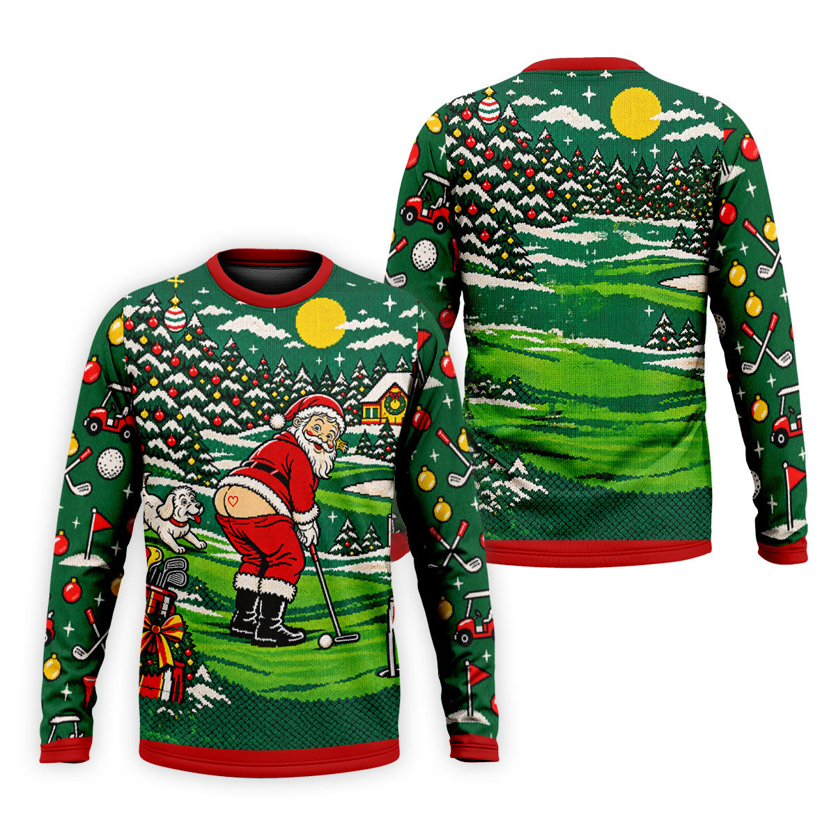 Funny Santa Mooning Dog Christmas Golf Shirt, Mens Golf Polo, Golf Shirts For Men