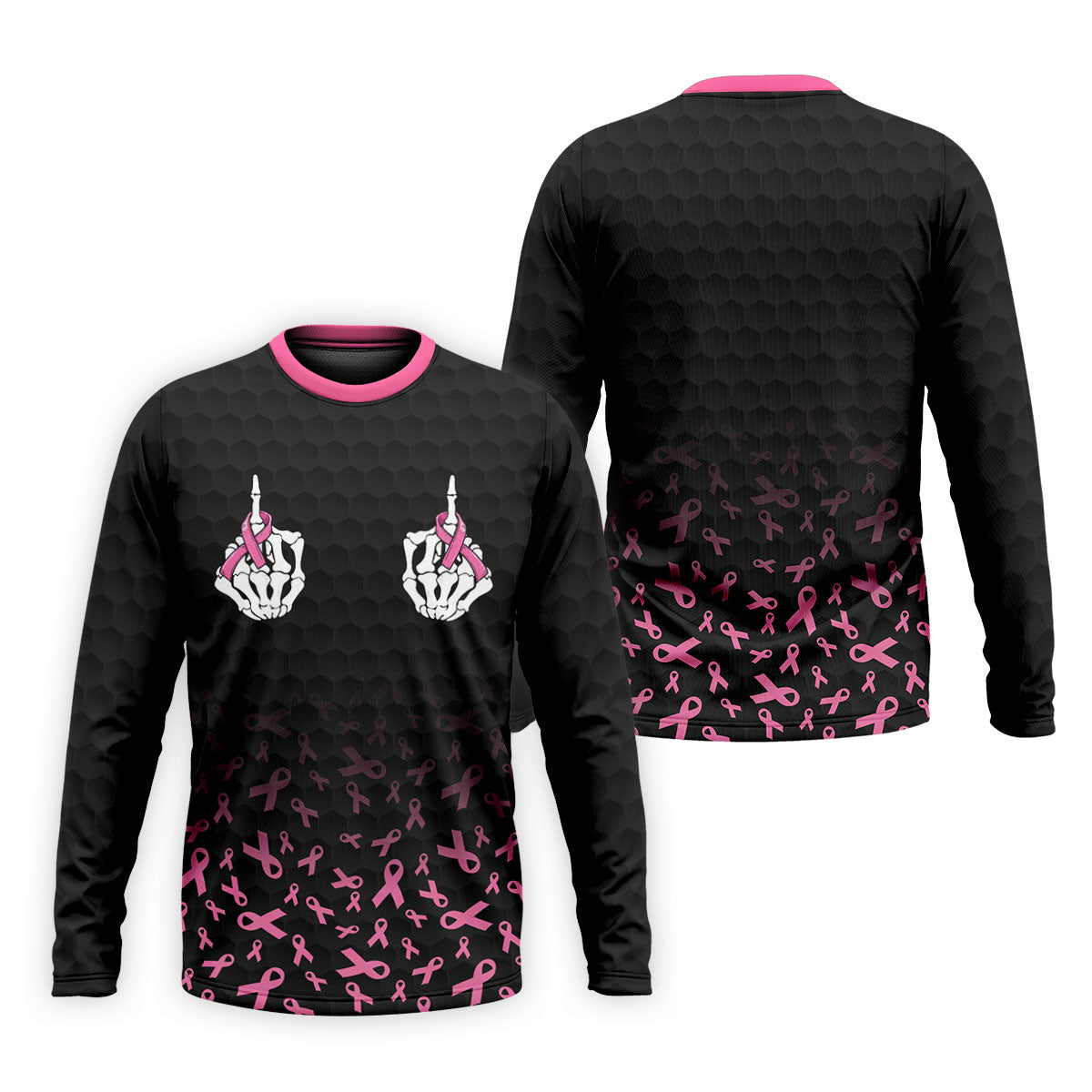 Two Skeleton Middle Fingers Breast Cancer Polo Shirt, Mens Polo Shirts, Mens Golf Apparel