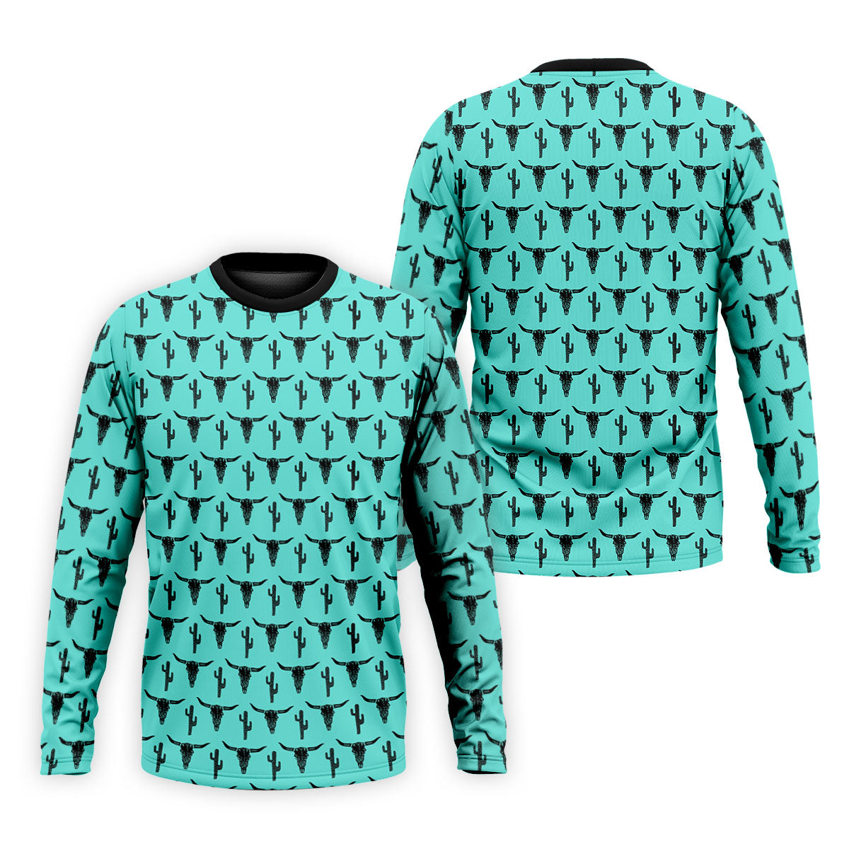 Longhorn Cow Skull Western Theme Peacock Blue Golf Tops For Men, Polo ShirtFor Men, Golf Shirts For Men