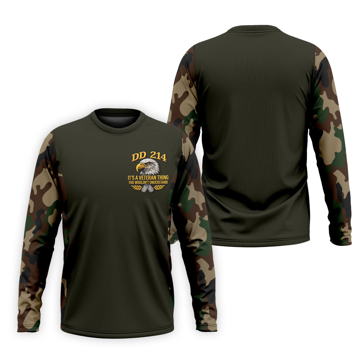 DD-214 Eagle Olive Green Camo Polo Shirt, Veterans Day Golf Shirt, Mens Golf Apparel