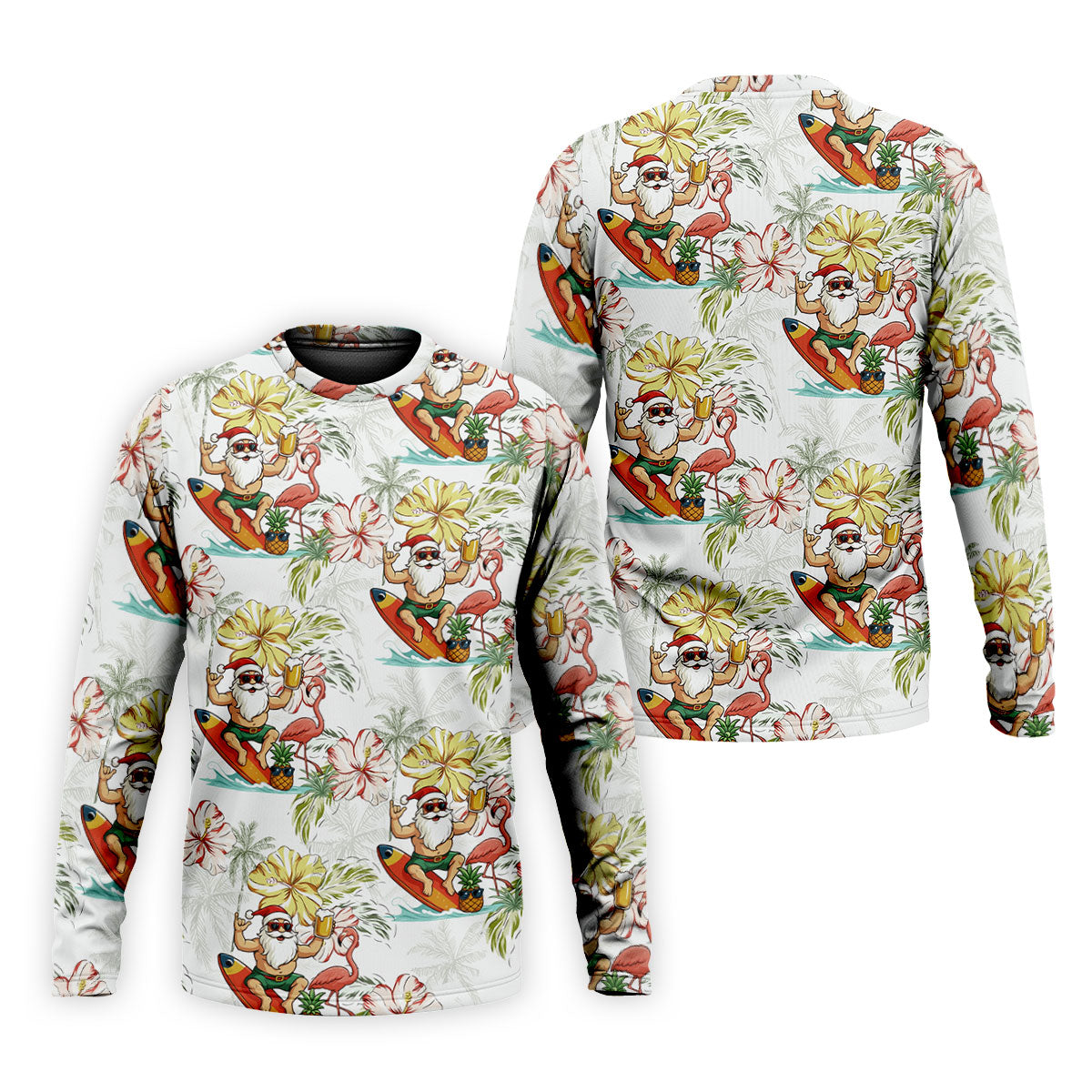 Surfing Santa Hawaiian Golf Shirt, Fun Men's Golf Polos, Christmas Golf Shirt, Golf Gift For Men