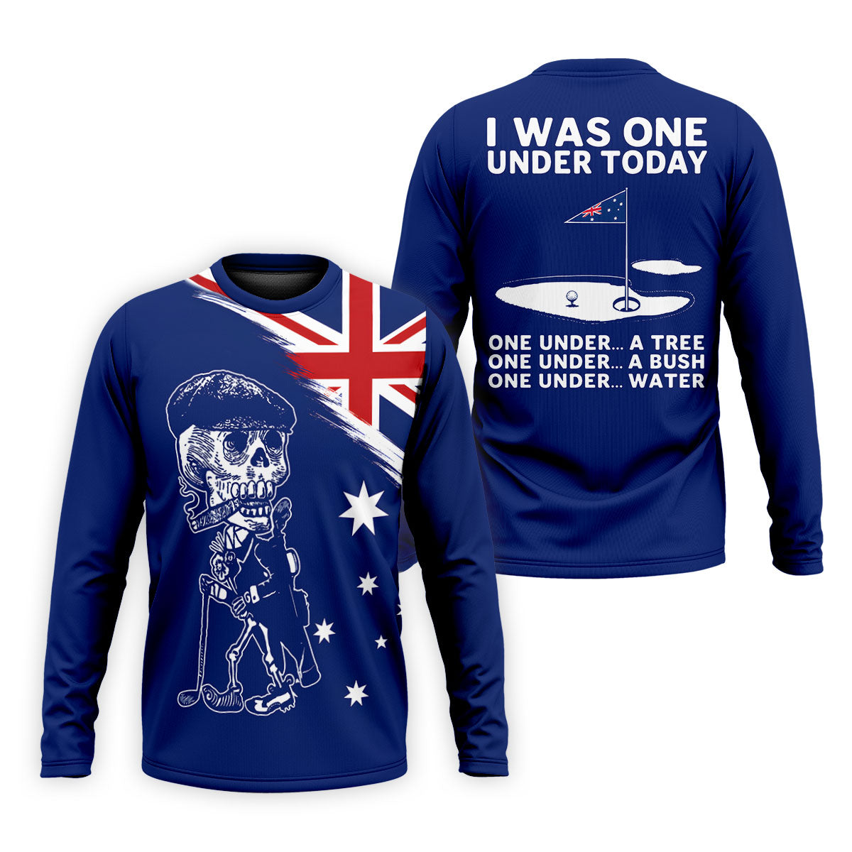 I Was One Under Today Skeleton Golfer Australia Flag Print Golf Tops For Men, Polo Shirts For Men