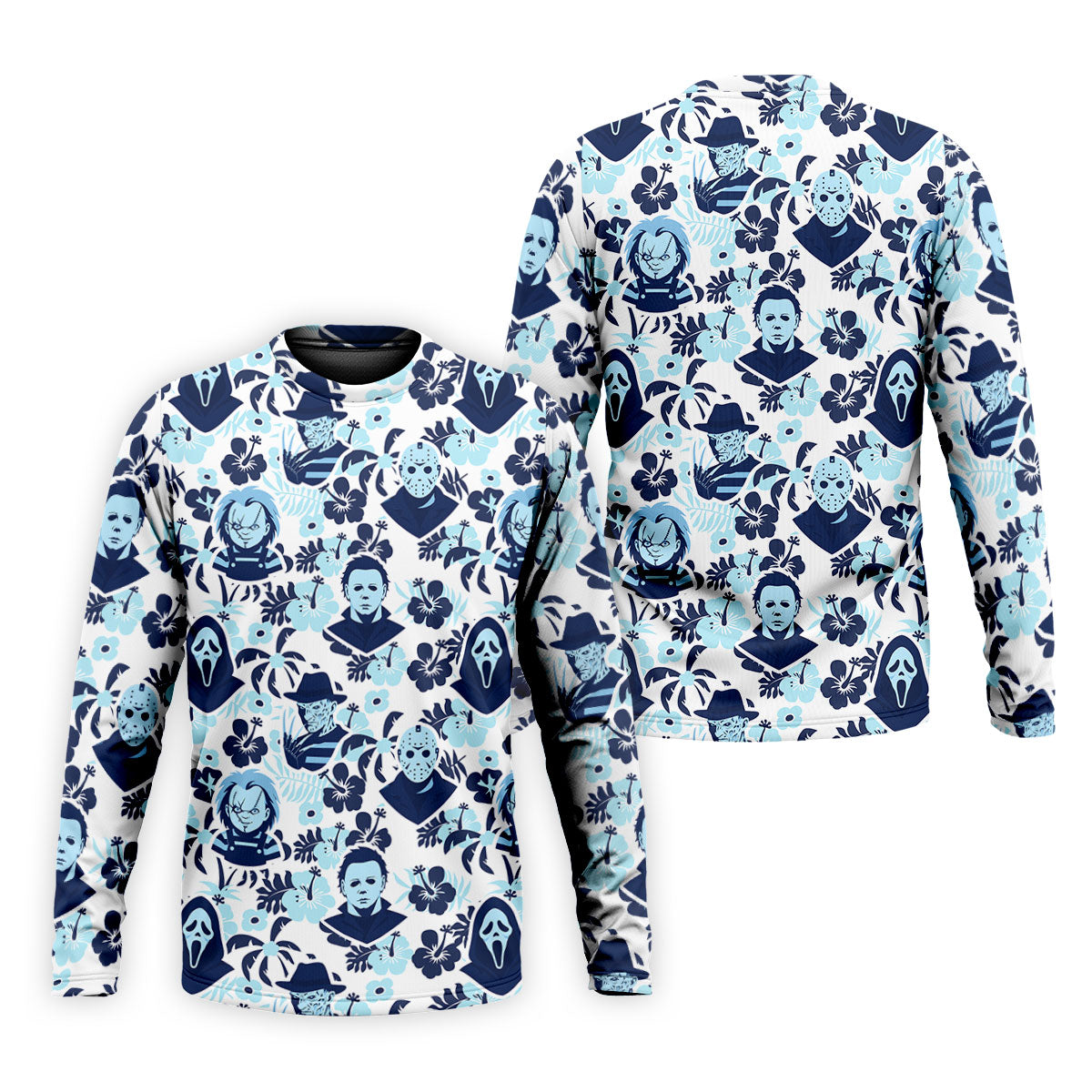 Blue Tropical Horror Character Halloween Golf Shirt, Mens Golf Apparel, Hawaiian Golf Shirt