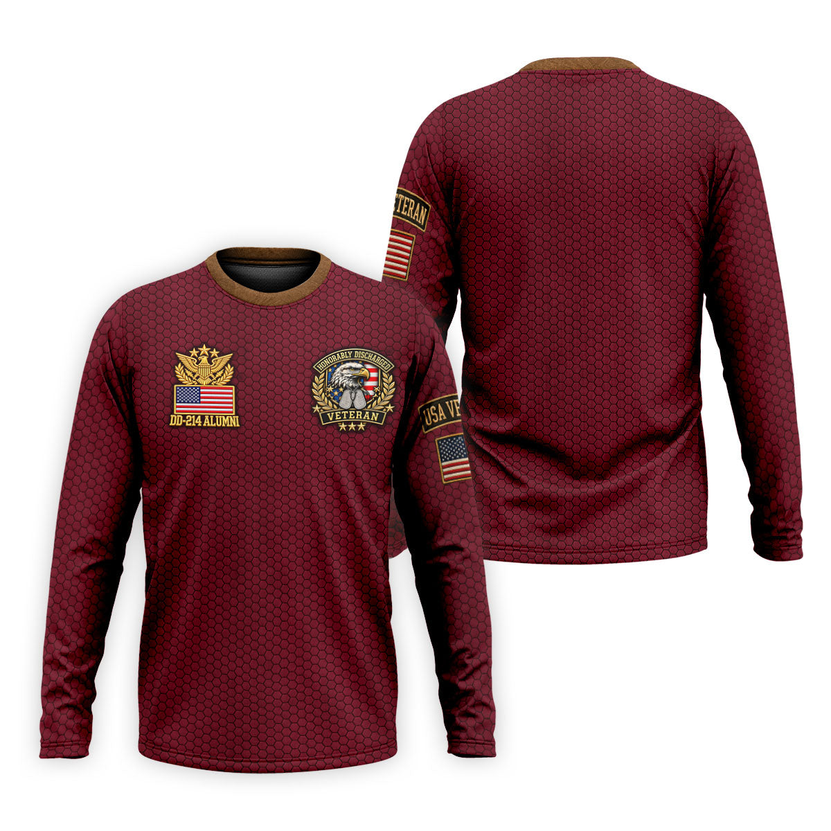 DD-214 Burgundy Honeycomb Veteran Polo Shirt, Veterans Day Shirt, Golf Shirts For Men