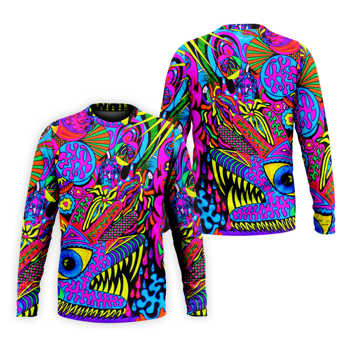 Neon Psychedelic Abstract Eye Pattern Golf Shirt, Mens Golf Polo, Printed Golf Shirts, Golf Polo Shirts For Men