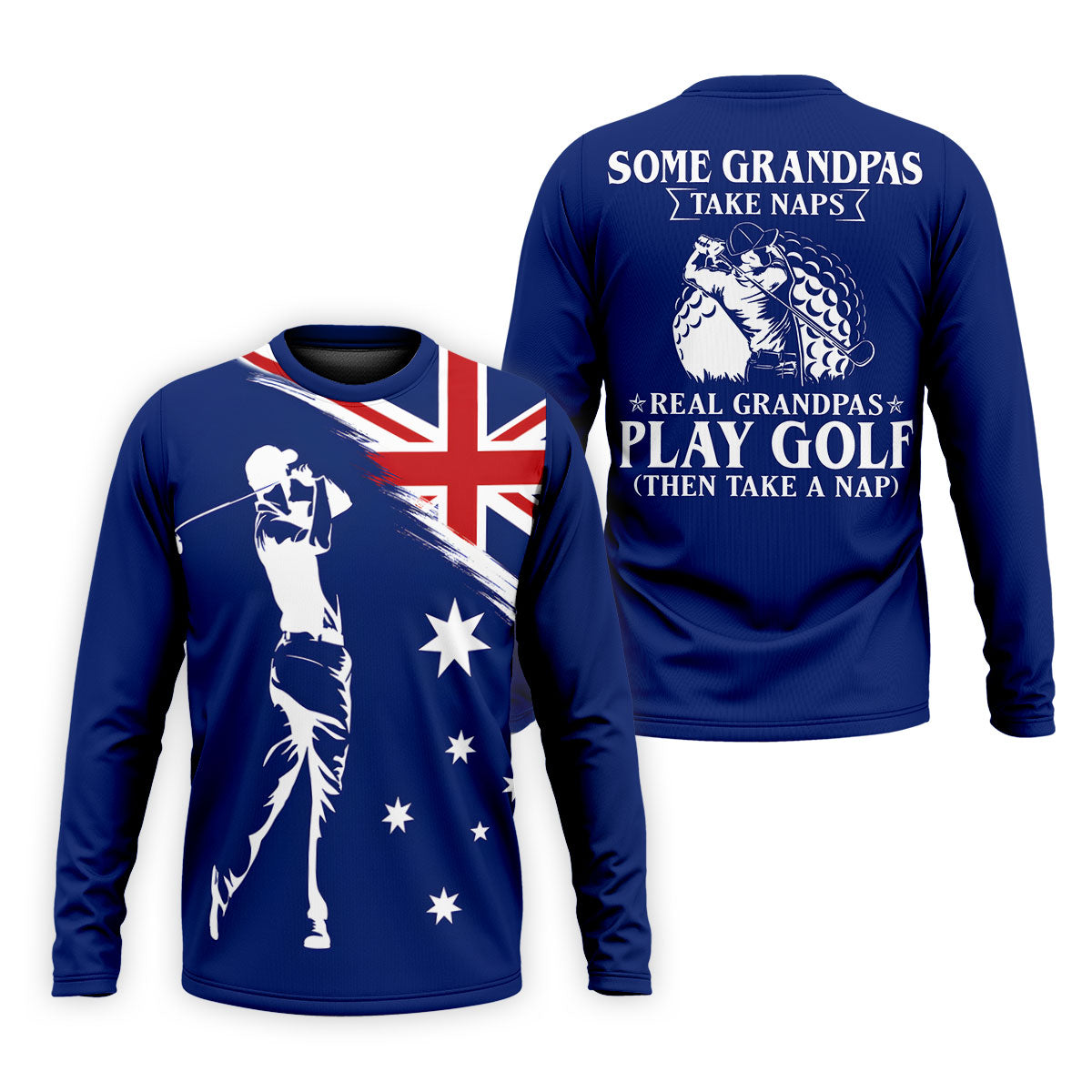 Real Grandpas Play Golf Then Take A Nap Australia Flag Print Men's Funny Golf Shirts, Polo Shirts For Men