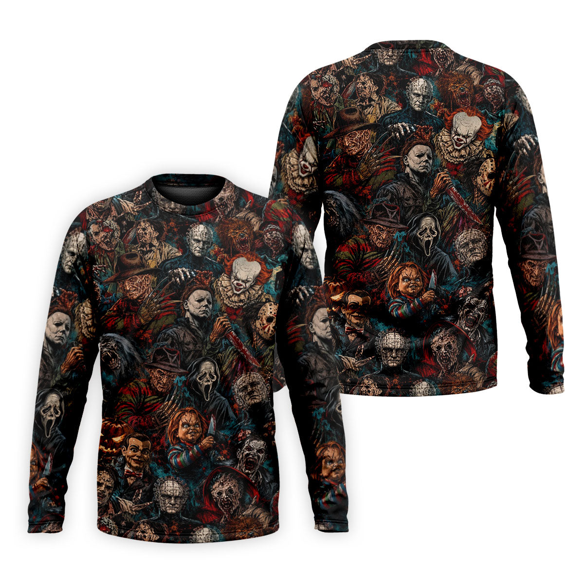 Dark Horror Character Collage Halloween Polo Shirt, Golf Apparel For Men, Mens Polo Shirts