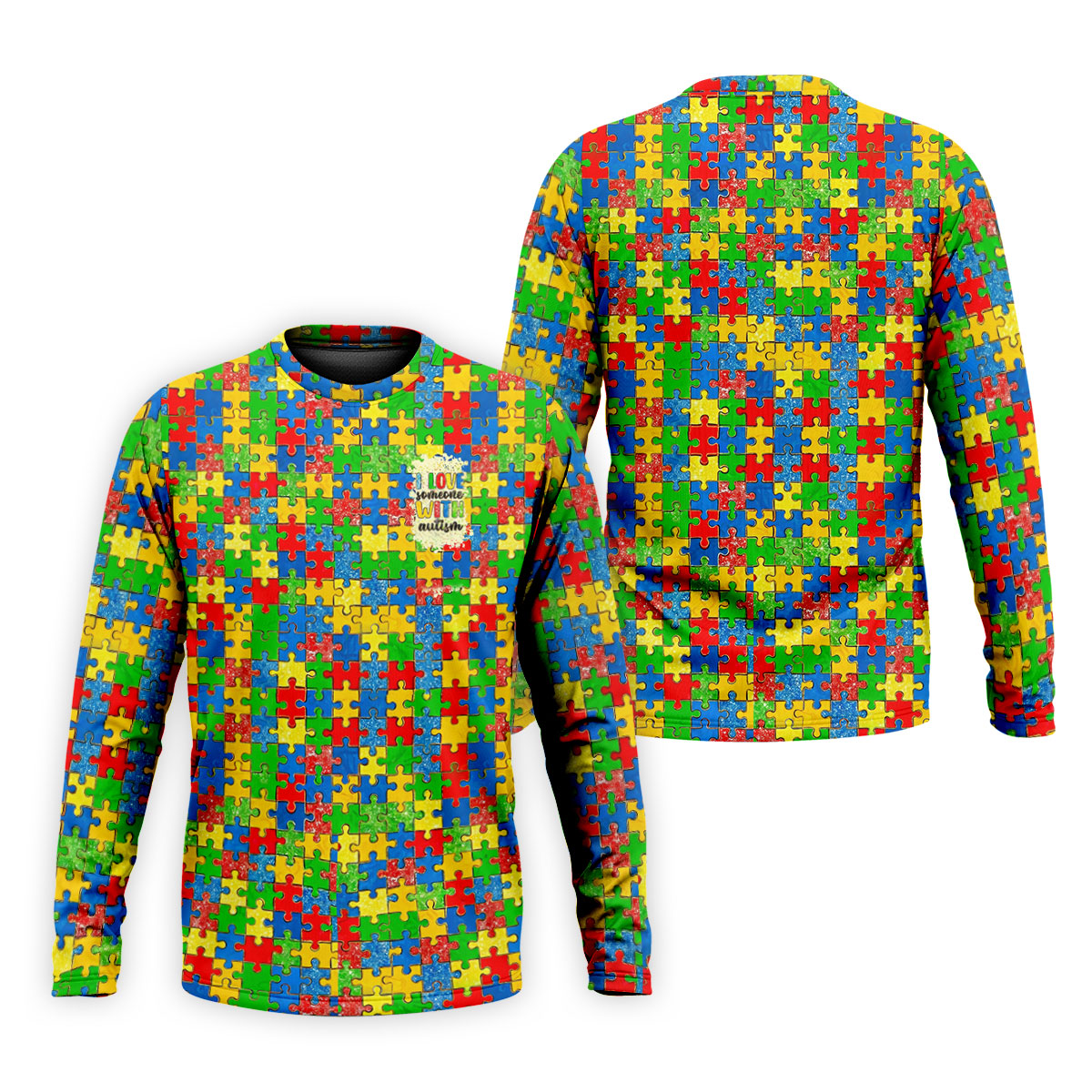 I Love Someone With Autism Colorful Puzzle Pattern Men's Golf Shirt, Autism Awareness Polo ShirtFor Men