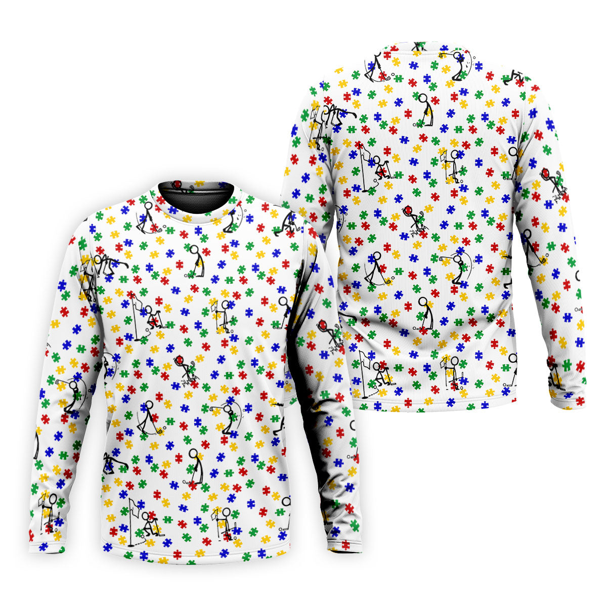 Funny Stick Figure Autism Puzzle Polo ShirtFor Men, Autism Awareness Golf Shirt, Golfing Apparel