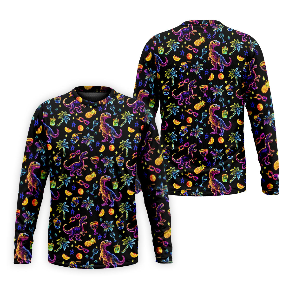 Neon Dinosaur Tropical Theme Hawaiian Golf Shirt, Polo Shirts For Men, Golfing Apparel