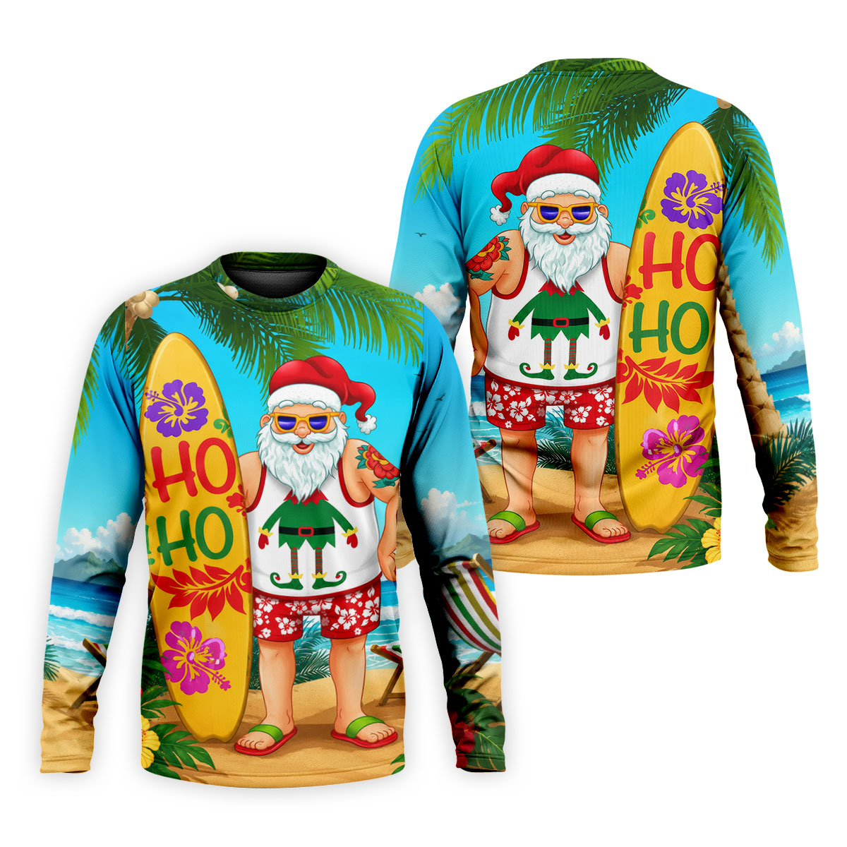 Surfboard Santa Tropical Christmas Golf Shirt, Men's Golf Shirt, Hawaiian Golf Shirt