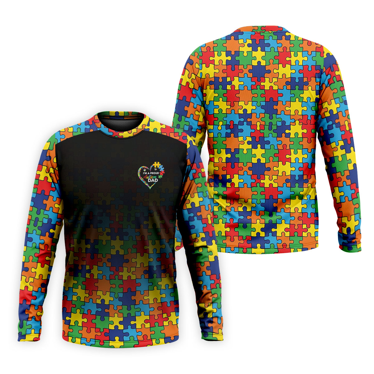 I'm A Proud Autism Dad Autism Awareness Puzzle Pattern Black Fade Golf Shirts For Men, Golf Gifts For Dad